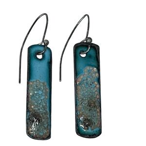Artisan Turquoise Enamel Glazed Metal Textured Dangle Earrings